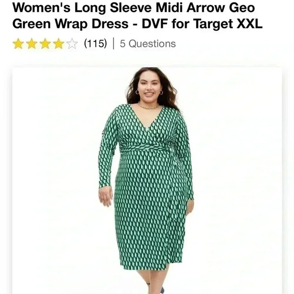 NWT Women's Long Sleeve Midi Arrow Geo Green Wrap Dress - DVF for Target… - Picture 5 of 6